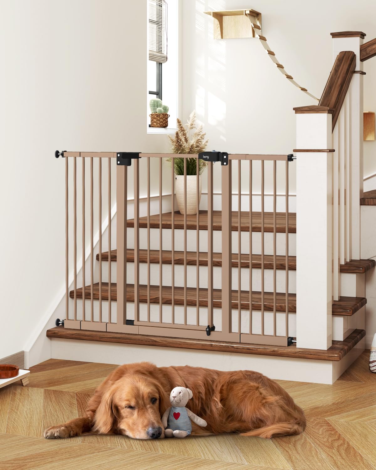 keny 29"-42.5" Baby Gate for Stairs, Auto Close Safety Dog Gate, Pressure Mounted Easy Walk Through Pet Gate for Doorways, Durable Stair Gate, 30" Tall, White