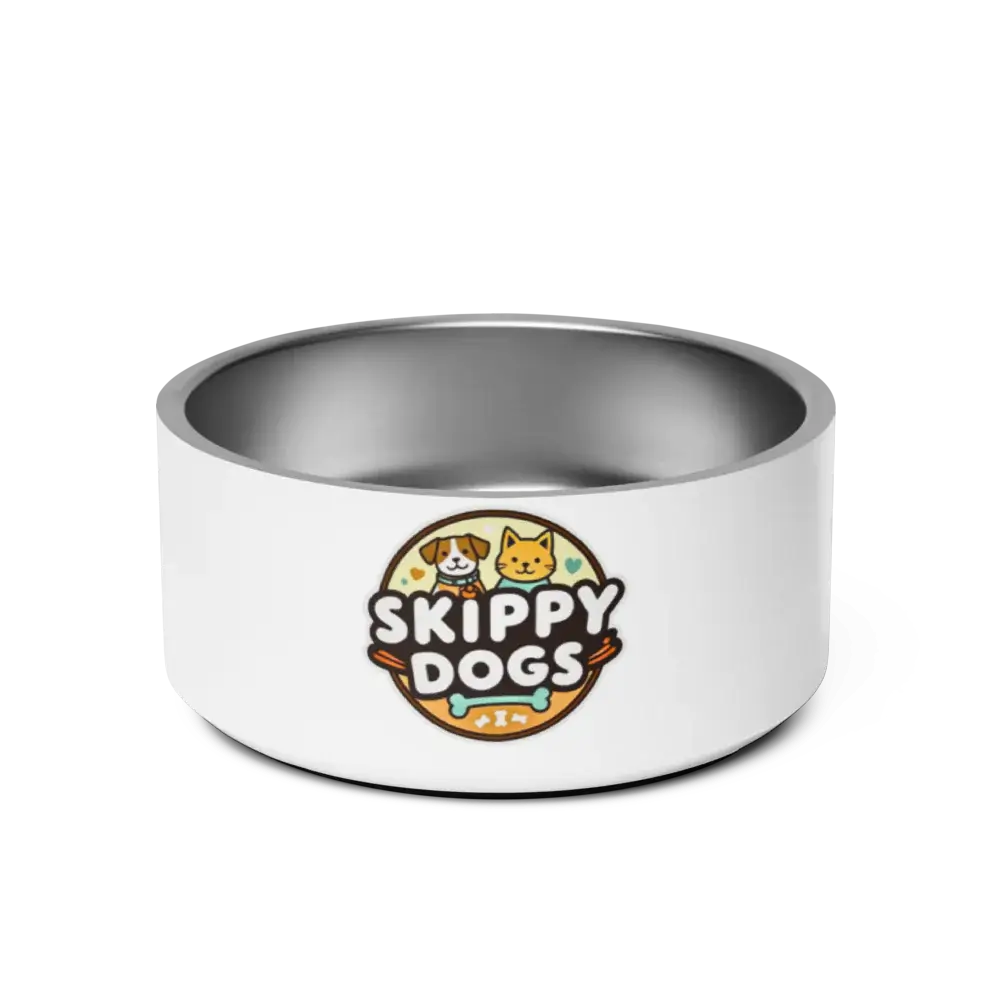 Skippy Dogs stainless steel pet feeding bowl with anti-slip base, ideal for safe and comfortable meal times for your furry friend.