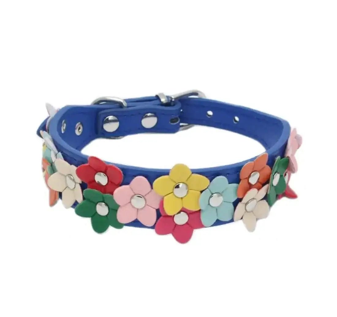 Ewanda store Cute Flower Pattern Colorful PU Leather Dog Collar.