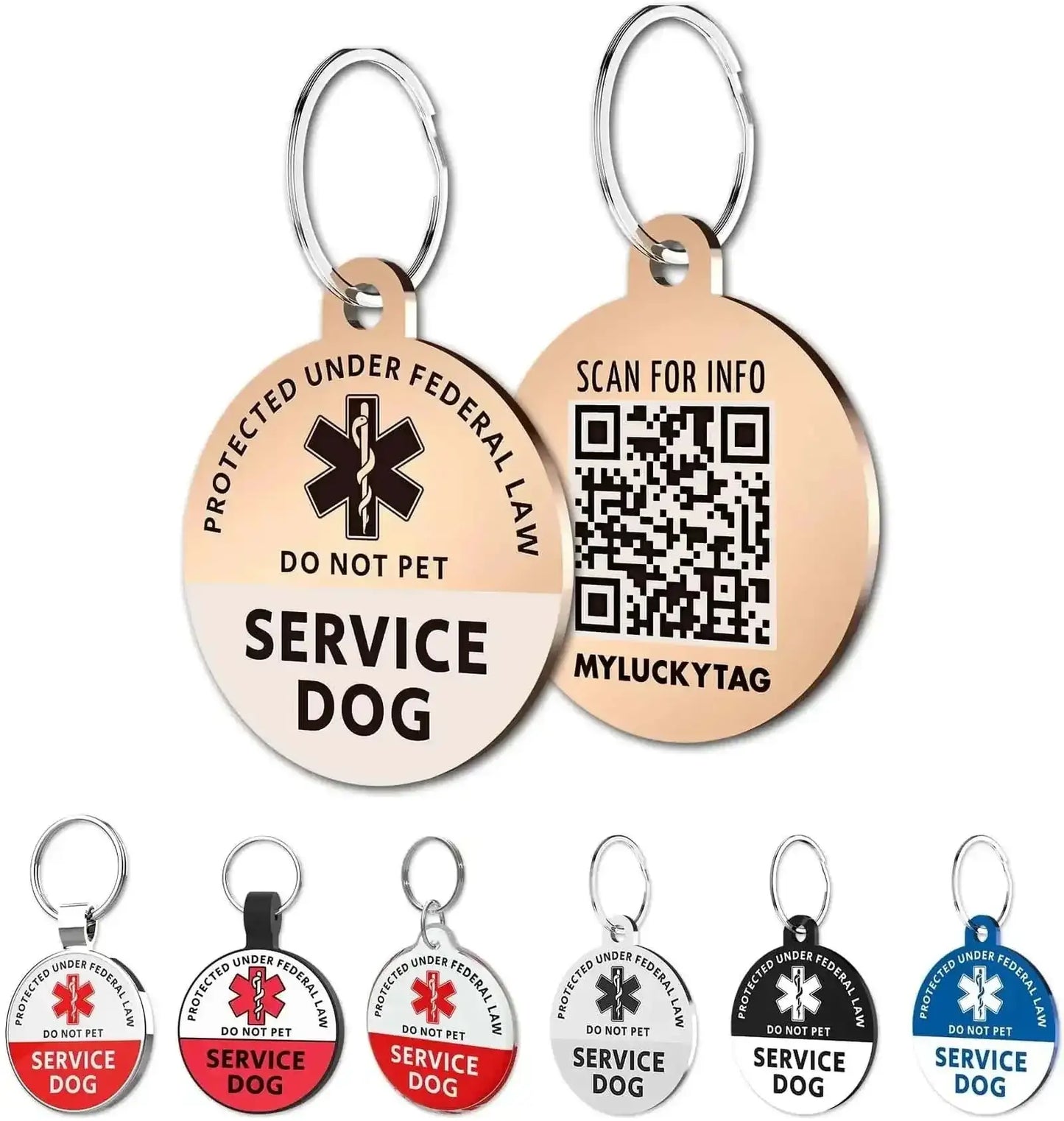 MYLUCKYTAG Service Dog Tag QR Code Stainless Steel Pet ID.