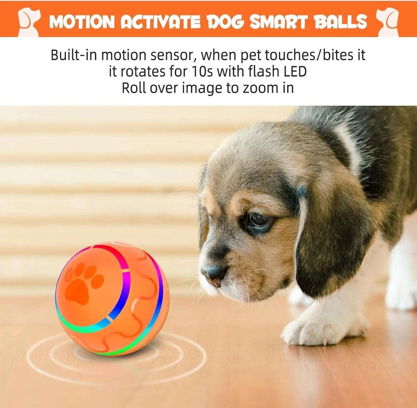 Peppy Pet Ball for Dogs, Interactive Dog Toy Durable Automatic Rolling Ball with Led Flash Lights for Small Medium Dogs Breed, Wicked Ball with Motion Activat Bpa - Free USB Rechargeable - Skippy Dogs
