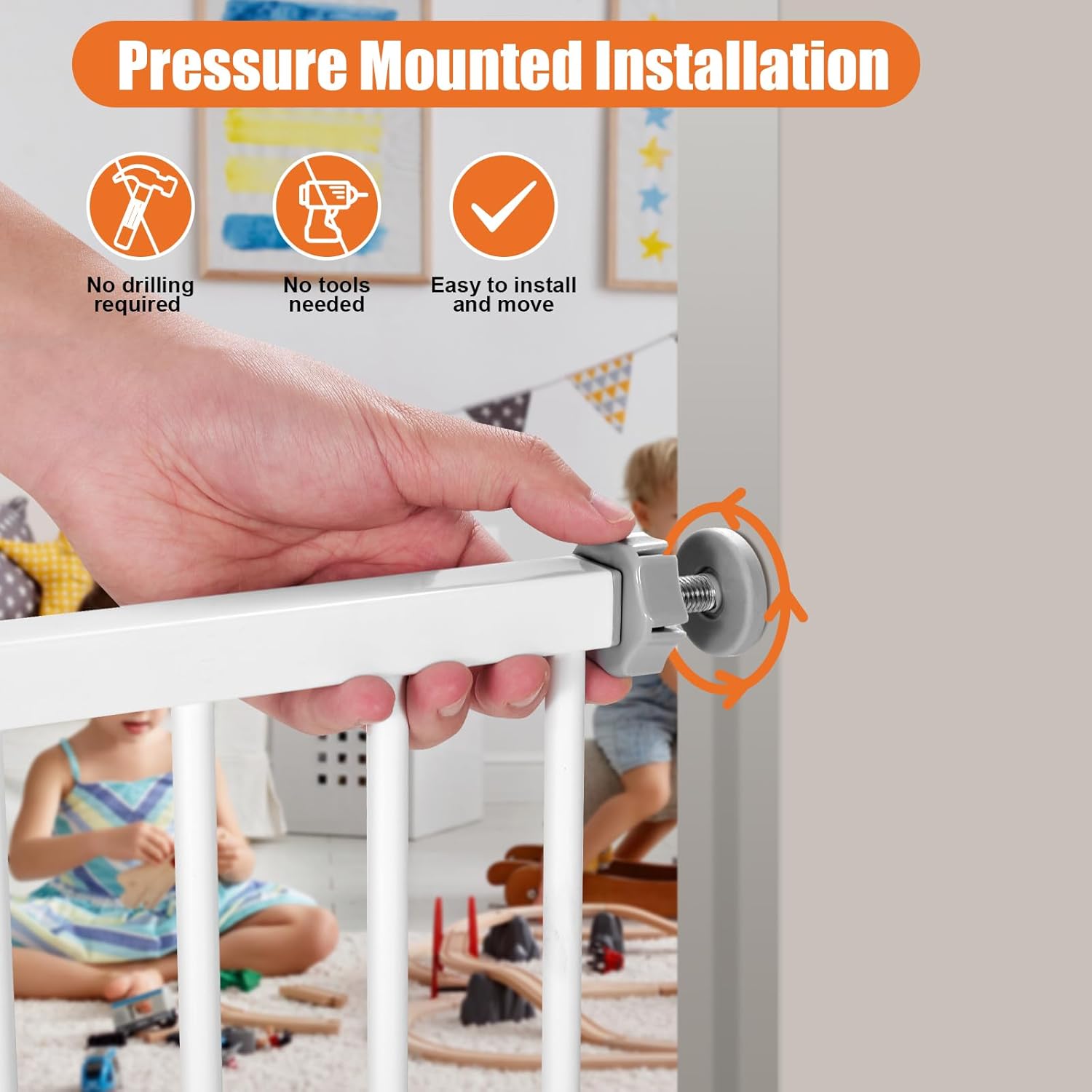 keny 29"-42.5" Baby Gate for Stairs, Auto Close Safety Dog Gate, Pressure Mounted Easy Walk Through Pet Gate for Doorways, Durable Stair Gate, 30" Tall, White