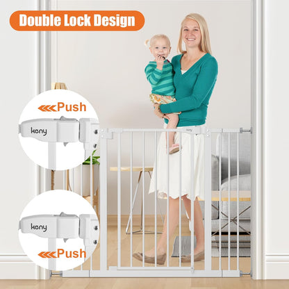 keny 29"-42.5" Baby Gate for Stairs, Auto Close Safety Dog Gate, Pressure Mounted Easy Walk Through Pet Gate for Doorways, Durable Stair Gate, 30" Tall, White