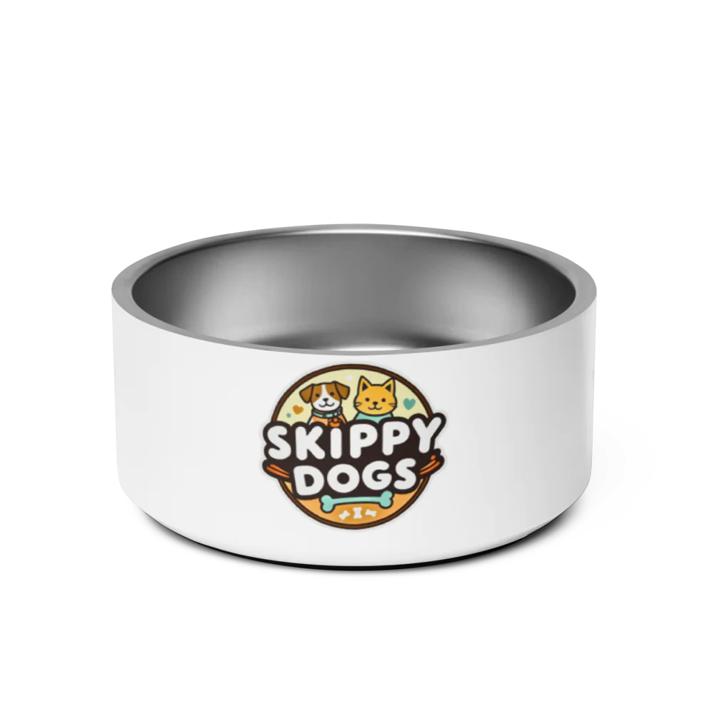 Skippy Dogs stainless steel pet feeding bowl with anti-slip base, ideal for safe and comfortable meal times for your furry friend.