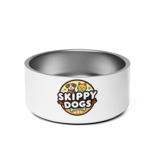 Skippy Dogs stainless steel pet feeding bowl with anti-slip base, ideal for safe and comfortable meal times for your furry friend.