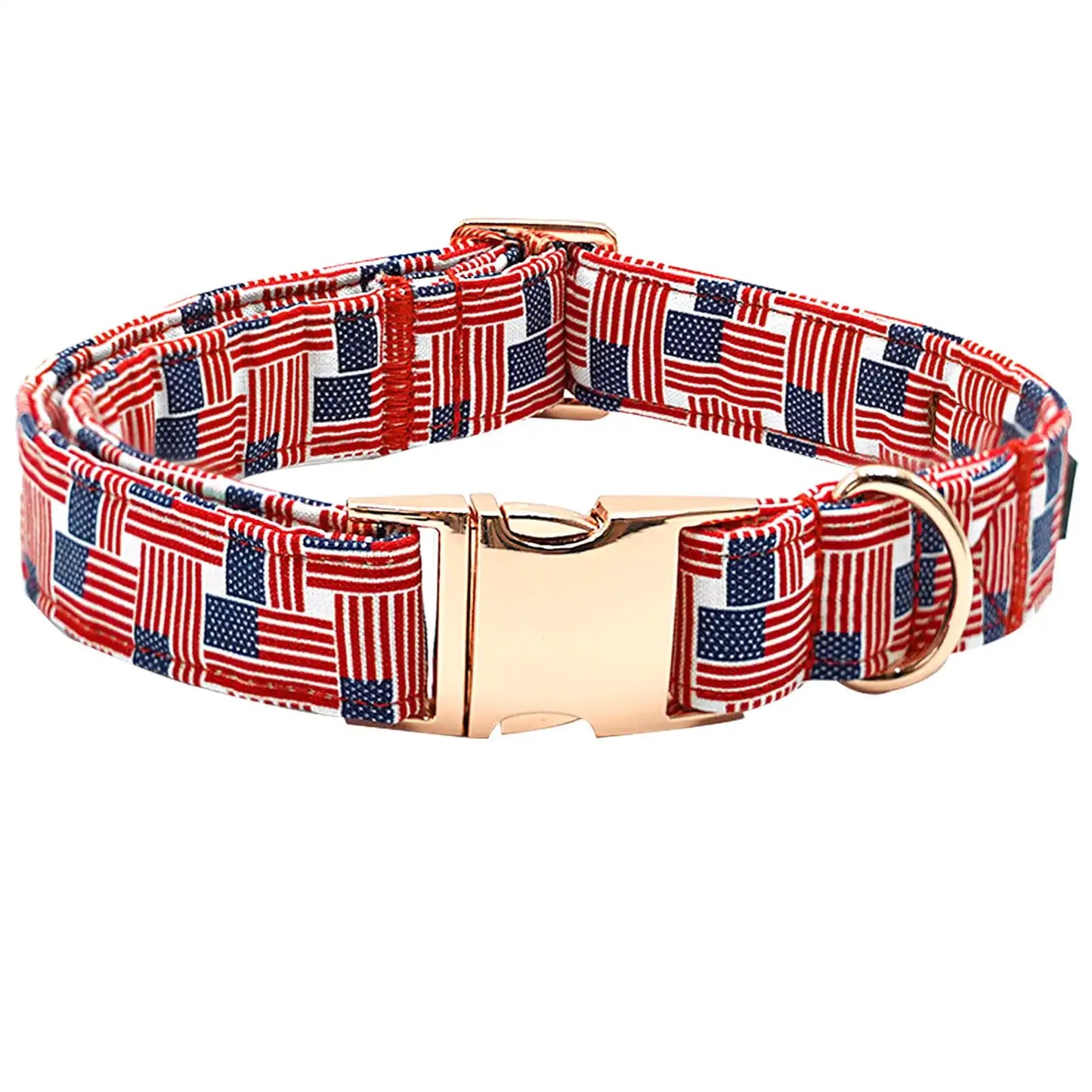 Dog collar with American flag pattern on a white background