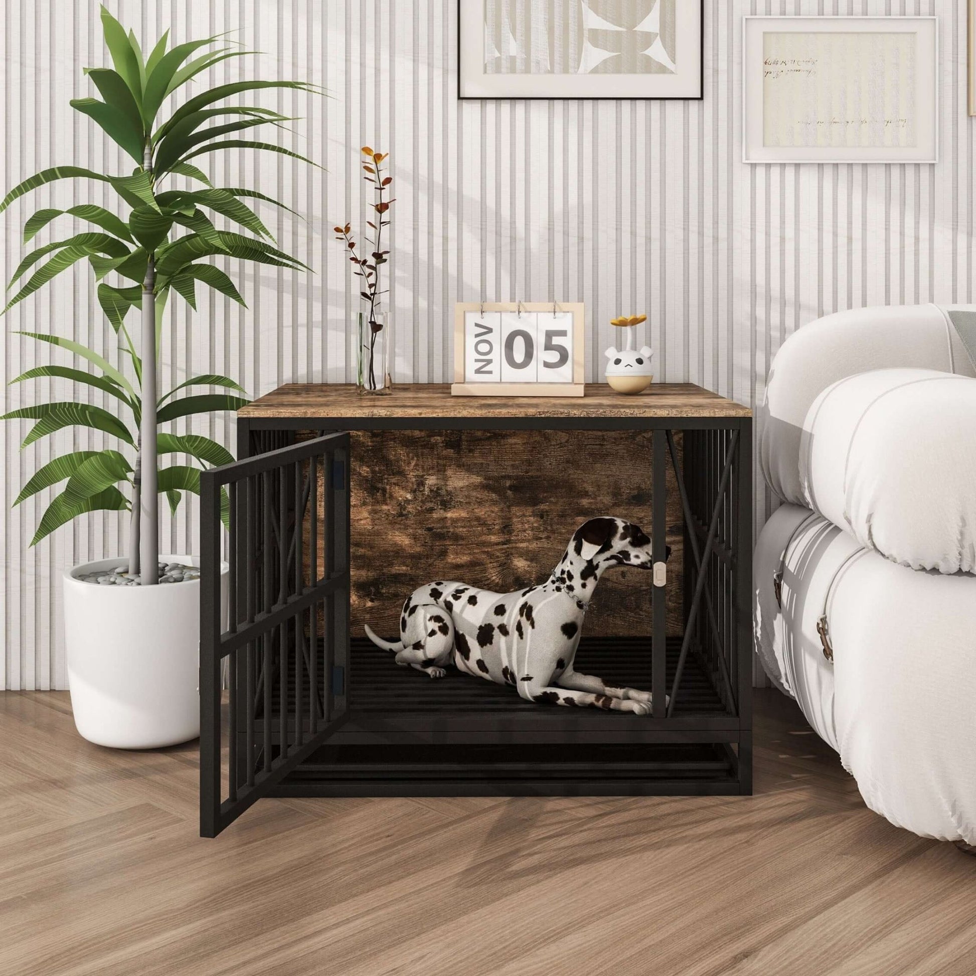 Dog Crate Furniture- Duty Dog Cage End Table, Rustic Brown.