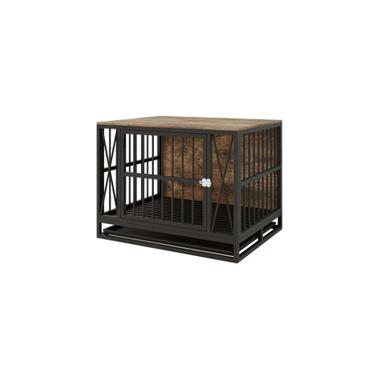 Dog Crate Furniture- Duty Dog Cage End Table, Rustic Brown.