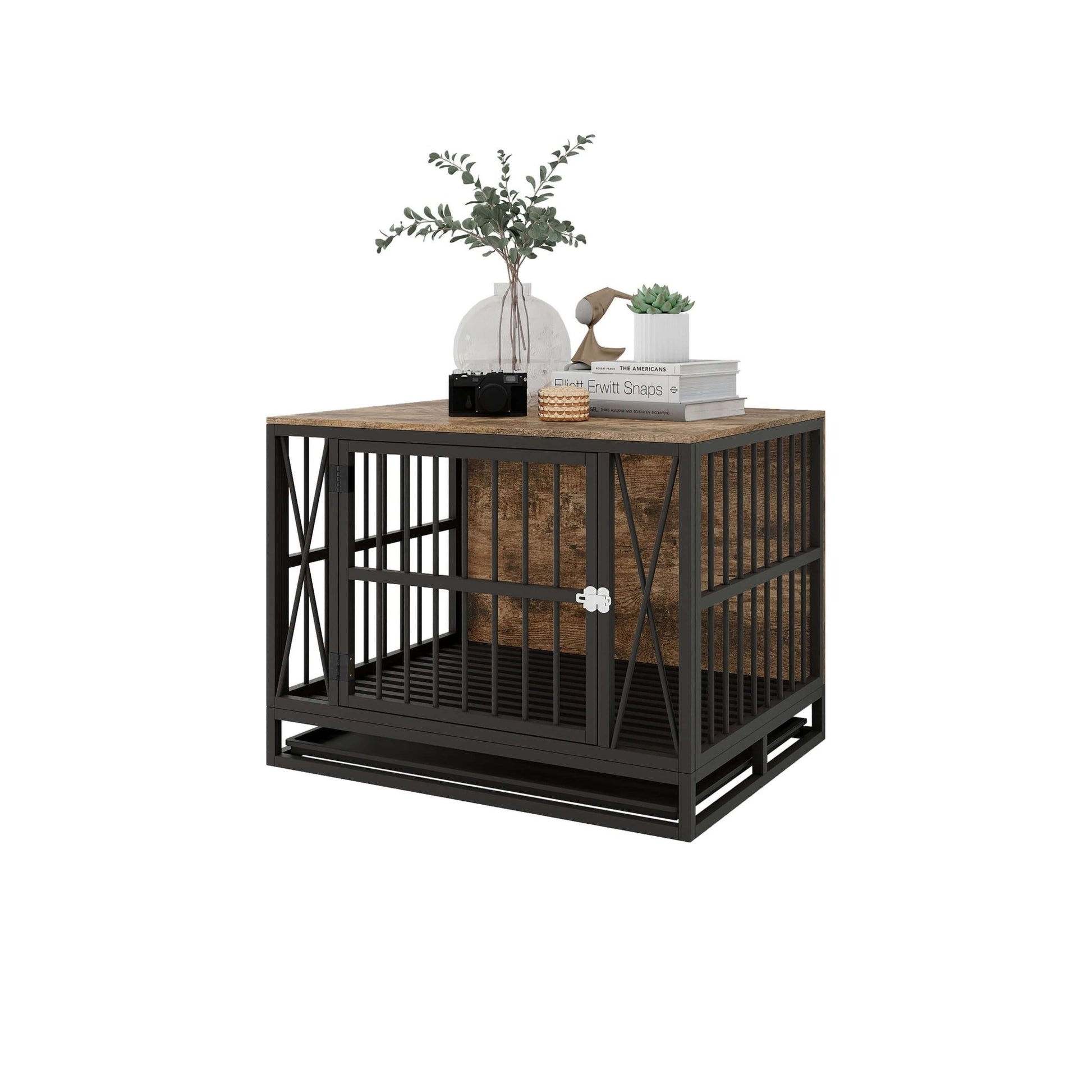 Dog Crate Furniture- Duty Dog Cage End Table, Rustic Brown.