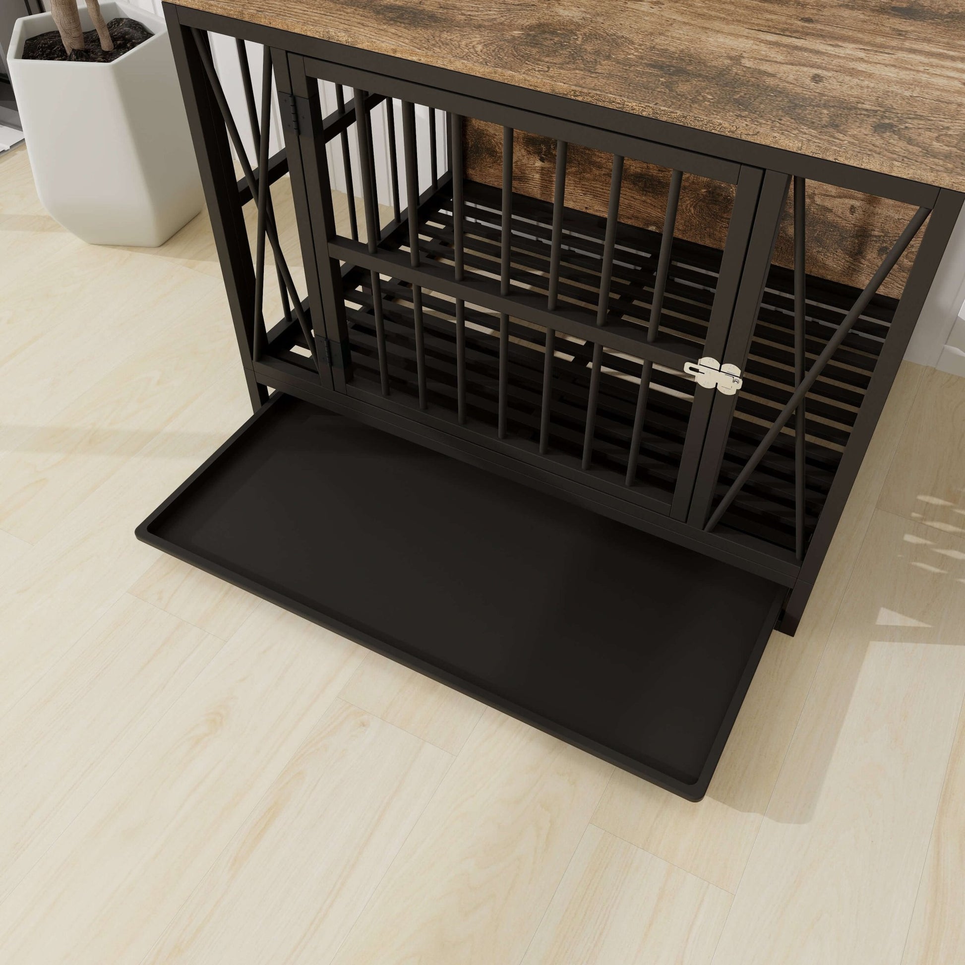 Dog Crate Furniture- Duty Dog Cage End Table, Rustic Brown.