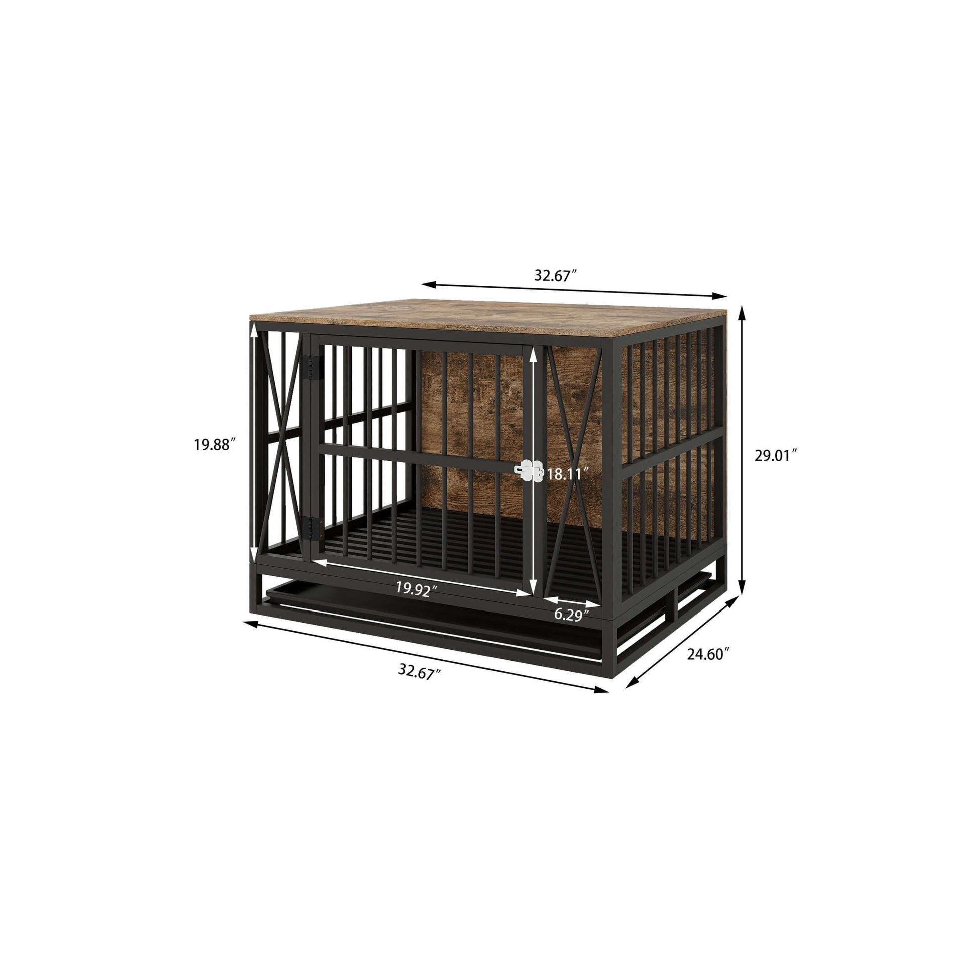 Dog Crate Furniture- Duty Dog Cage End Table, Rustic Brown.
