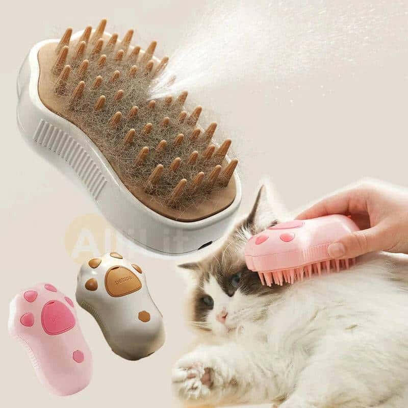 Electric Cat Steam Brush – 3-In-1 Pet Grooming Comb.