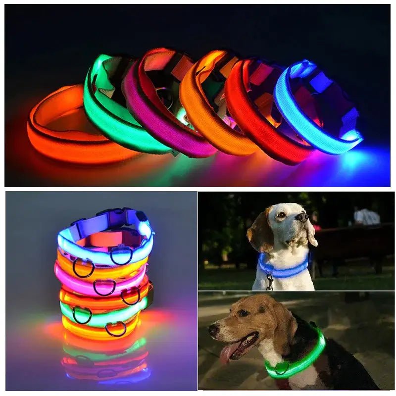 Adjustable LED Dog Collar Blinking Flashing Light Waterproof.