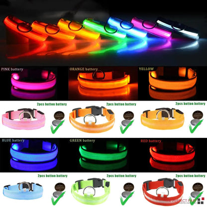 LED Adjustable Dog Collar Blinking Flashing Light Up Glow Pets Safety Waterproof - Skippy Dogs