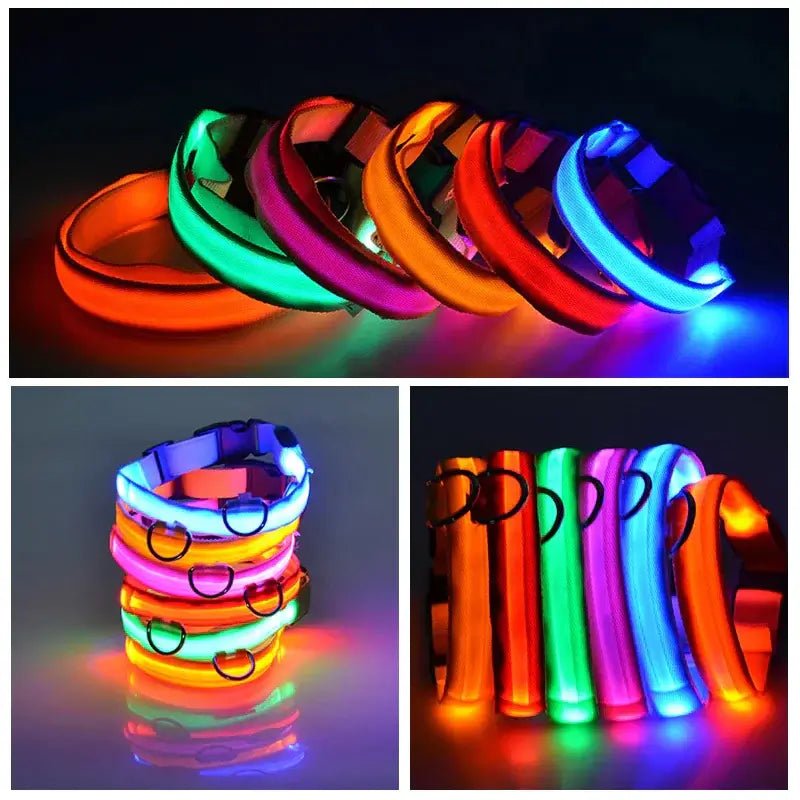Adjustable LED Dog Collar Blinking Flashing Light Waterproof.