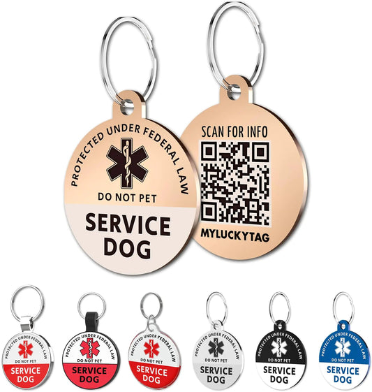 MYLUCKYTAG Service Dog Tag QR Code Stainless Steel Pet ID Tag Dog Tag Online Pet Profile Pet Location Alert Email Digital Pet Tag Durable Pet ID Dog Collar Tag Engraved Pet Tag - Skippy Dogs
