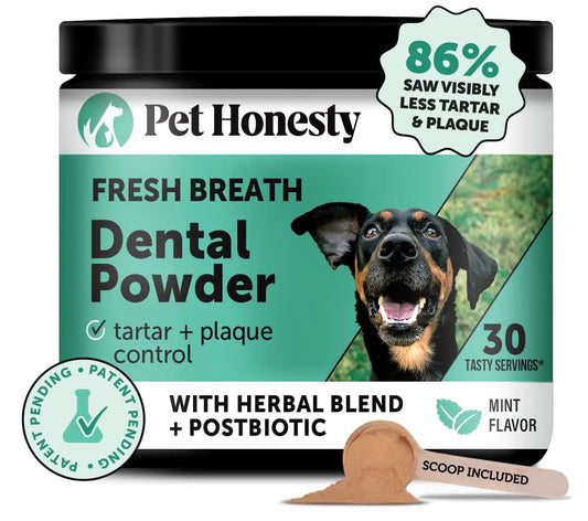 Pet Honesty Dog Breath Freshener Dental Powder for Teeth Cleaning Plaque Off Dental Care for Dogs Tartar Remover for Teeth with Natural Herbal Blend + Postbiotics (Mint - 30 Servings) - Skippy Dogs