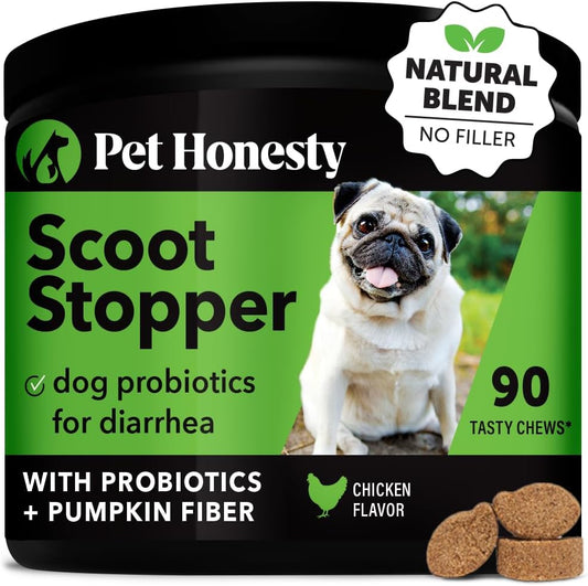 Pet Honesty Scoot Stopper - Digestion & Health Supplement for Dogs - Dog Anal Gland Support, Diarrhea & Bowel Support, Fiber & Dog Probiotics and Digestive Enzymes (90 ct) - Skippy Dogs