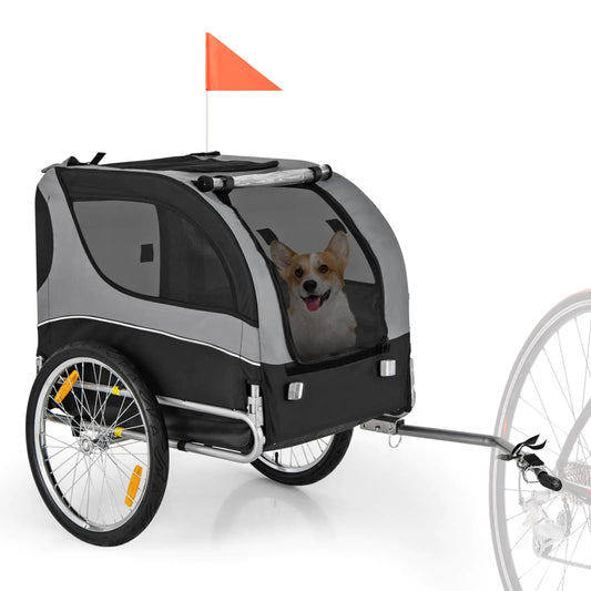 PETSITE Dog Bike Trailer Dog Cart for Bicycle with 3 Breathable Mesh Entrances Easy Folding Pet Carrier with Quick Release Wheels Pet Bike Trailer for Small & Medium Sized Dogs (Grey) - Skippy Dogs