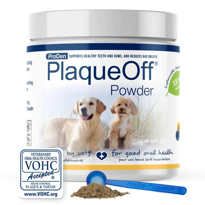 ProDen PlaqueOff Powder for Dogs & Cats - Pet Dental Care Supplement for Teeth Cleaning & Oral Health - Dog Breath Freshener & Plaque Remover - 180 g - Skippy Dogs