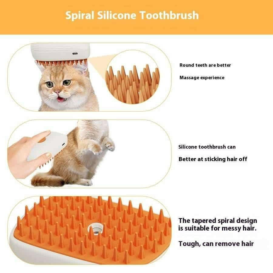 Steam Brush Spray & Massage Comb for Pet Grooming (USB).