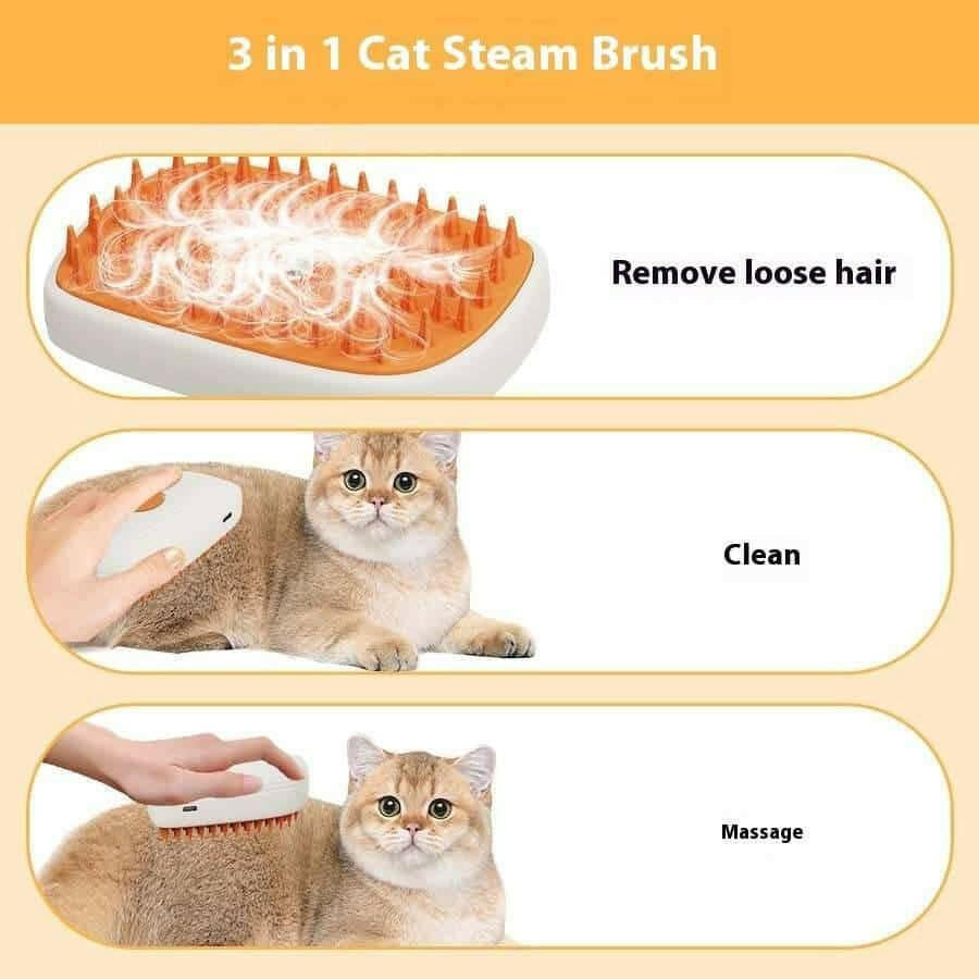 Steam Brush Spray & Massage Comb for Pet Grooming (USB).