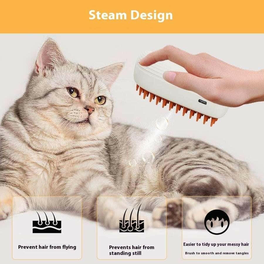 Steam Brush Spray & Massage Comb for Pet Grooming (USB).
